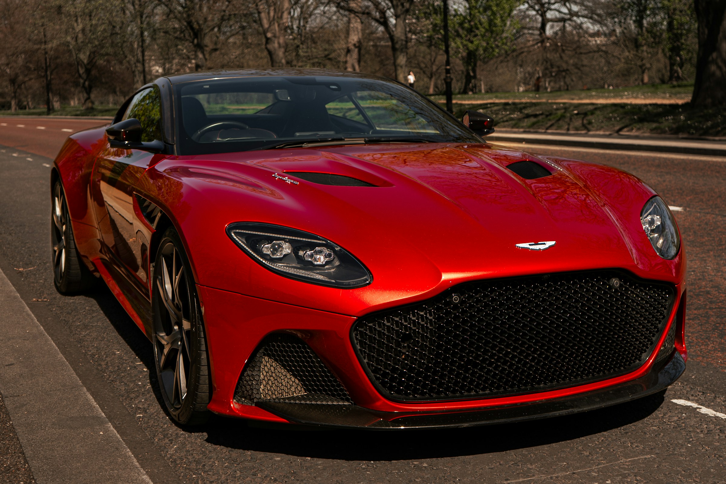 Red Aston Martin DBS Superleggera front view